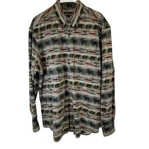 Vtg 90s Woolrich Moose &‎ Bear Flannel Shirt Mens XL Hunting Western Long Sleeve